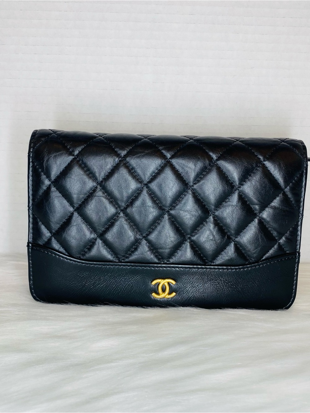 CHANEL Gabrielle WOC Black Quilted Leather Clutch with Gold CC